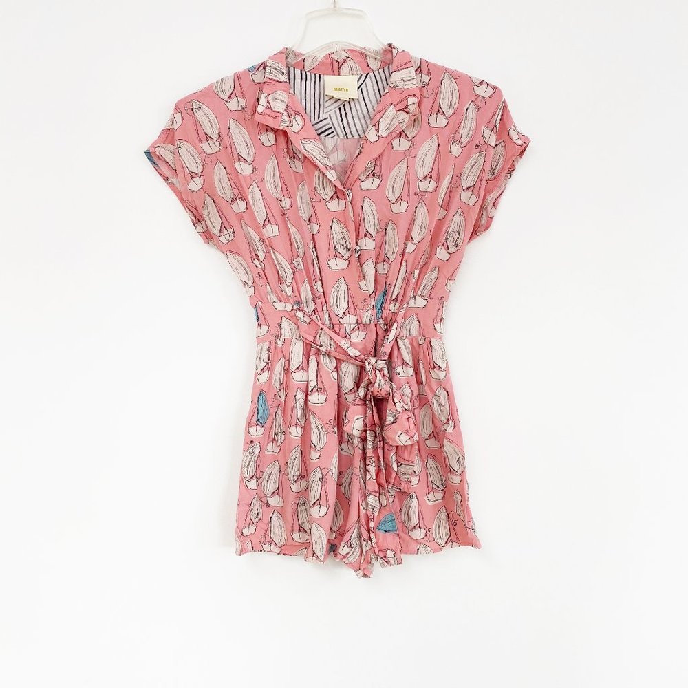 Anthropologie Maeve Pink Sailboat Romper sz 0